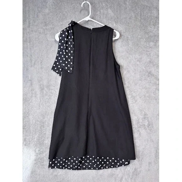 Chelsea Rose Black Dress Womens Size 6 Sleeveless Polka Dot Tie A Line - Picture 2 of 5